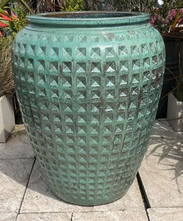 Glazed Green Dimpled Water Jar - Image 2