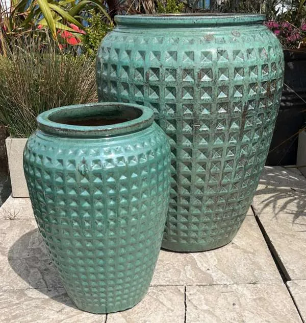Glazed Green Dimpled Water Jar