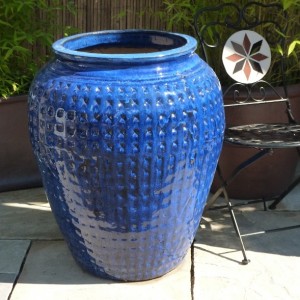 Glazed Dimpled Water Jar Blue Large-0