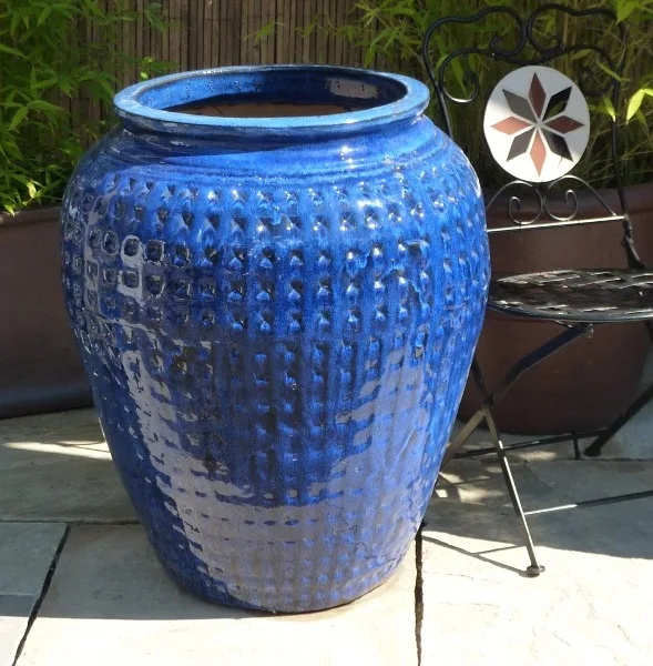 Glazed Dimpled Water Jar Blue Large-0