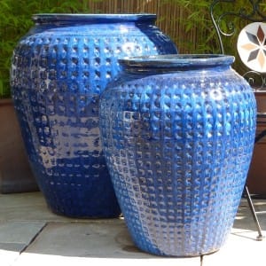 Glazed Dimpled Water Jar Blue Large-653