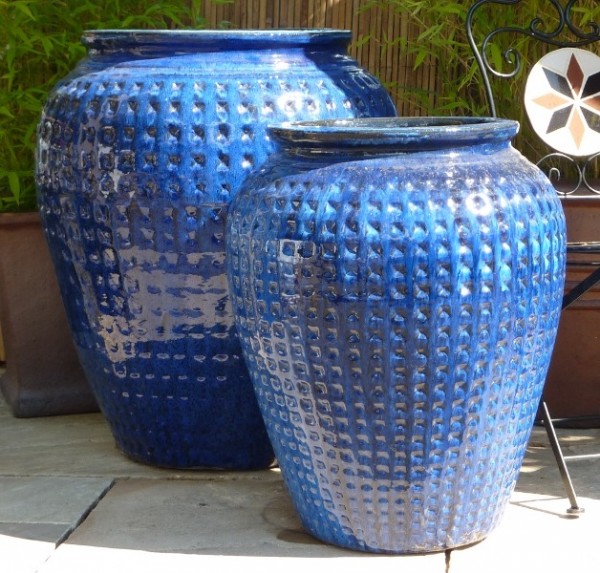 Glazed Dimpled Water Jar Blue Large-653