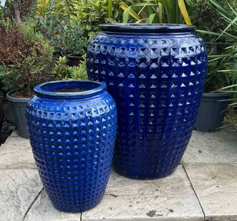 Glazed Blue Dimpled Water Jar