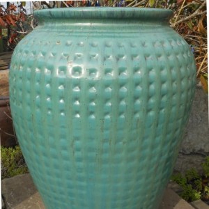 Glazed Dimpled Water Jar Green Small-0