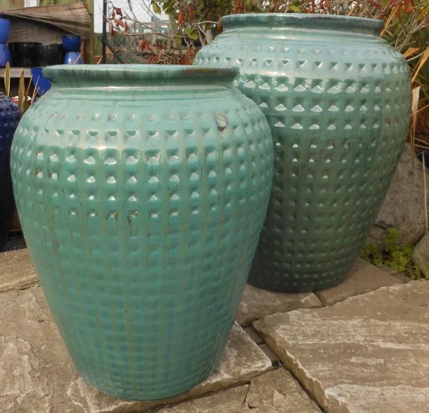 Glazed Dimpled Water Jar Green Small-648