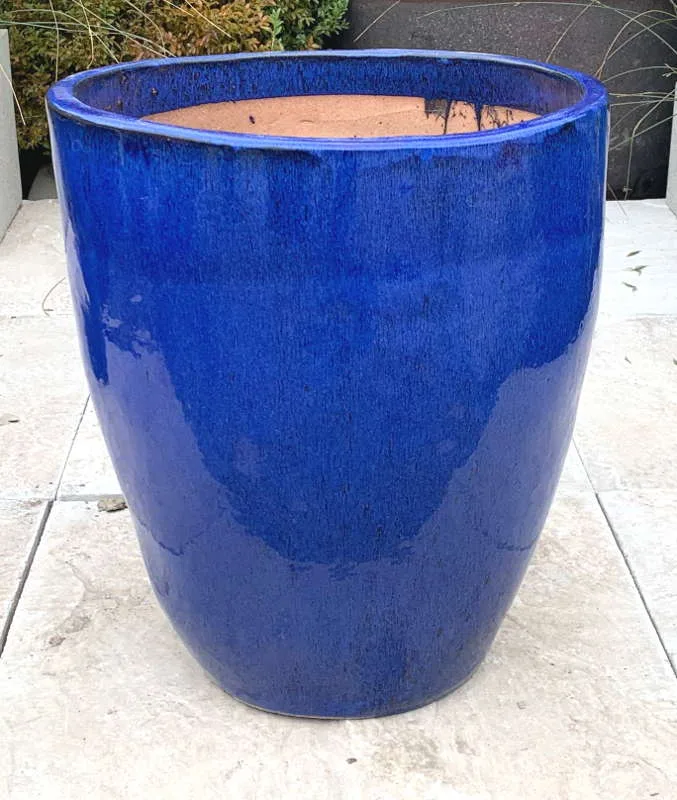 Glazed Blue Tall Egg Pot - Image 3