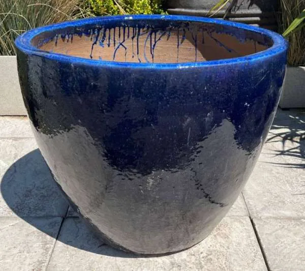Glazed Blue Giant Egg Pot Large