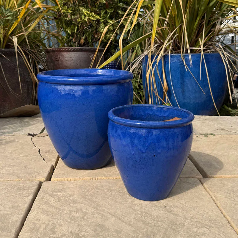 Glazed Blue Rimmed Egg Pot - Image 4
