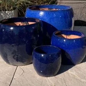 Glazed Blue Half Egg Pot