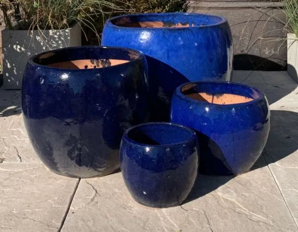 Glazed Blue Half Egg Pot