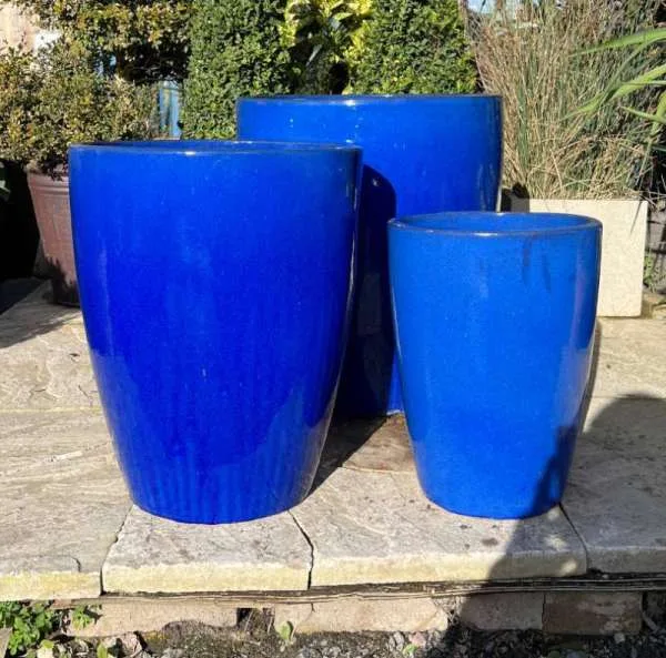 Glazed Blue Canton Pot Large