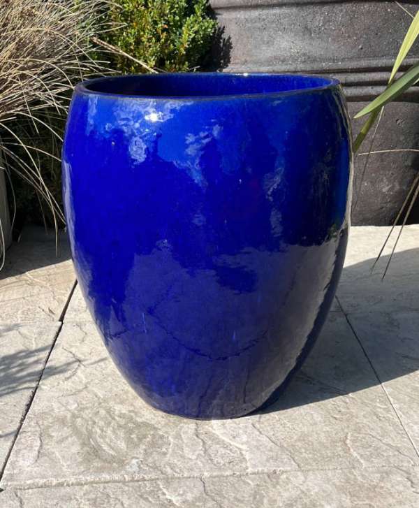 Glazed Blue Bowed Water Jar - Image 2