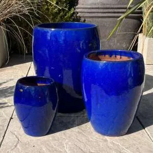 Glazed Blue Bowed Water Jar Short-Set