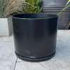 Glazed Matt Black Cylinder Pot With Saucer - Image 2