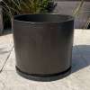 Glazed Matt Black Cylinder Pot With Saucer - Image 3