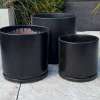 Glazed Matt Black Cylinder Pot With Saucer - Image 4