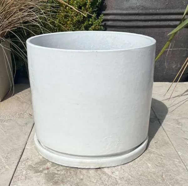 Glazed White Cylinder With Saucer - Image 2