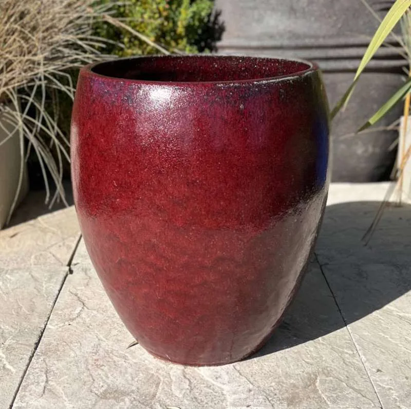 Glazed Ox Blood Red Bowed Water Jar - Image 2