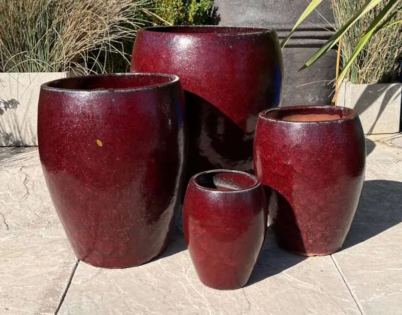 Glazed Ox Blood Red Bowed Water Jar