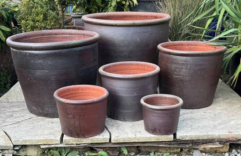 Salt Glazed Rimmed Cylinder Pot