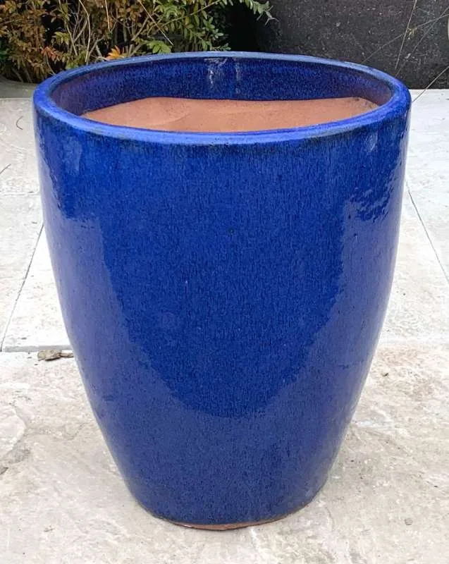 Glazed Blue Tall Egg Pot - Image 4
