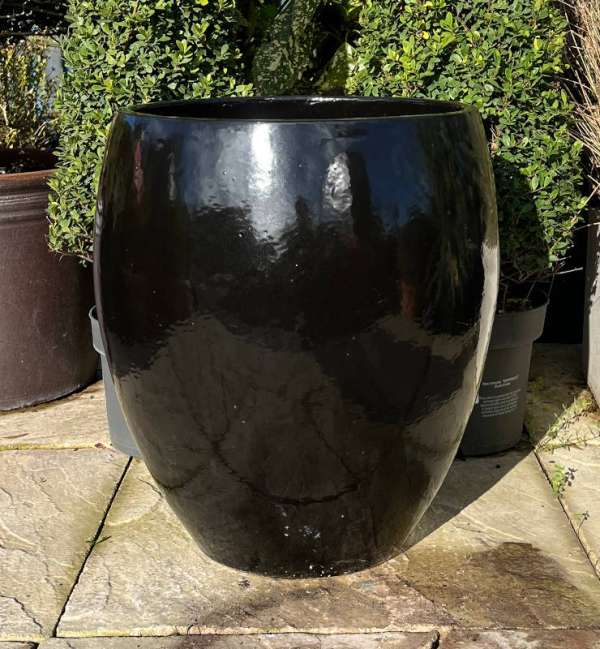 Glazed Black Bowed Water Jar - Image 2