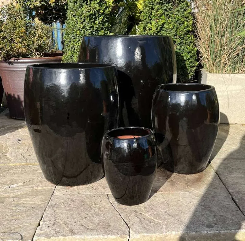 Glazed Black Bowed Water Jar