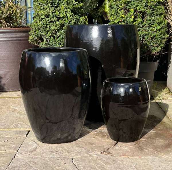 Glazed Black Bowed Water Jar - Image 3