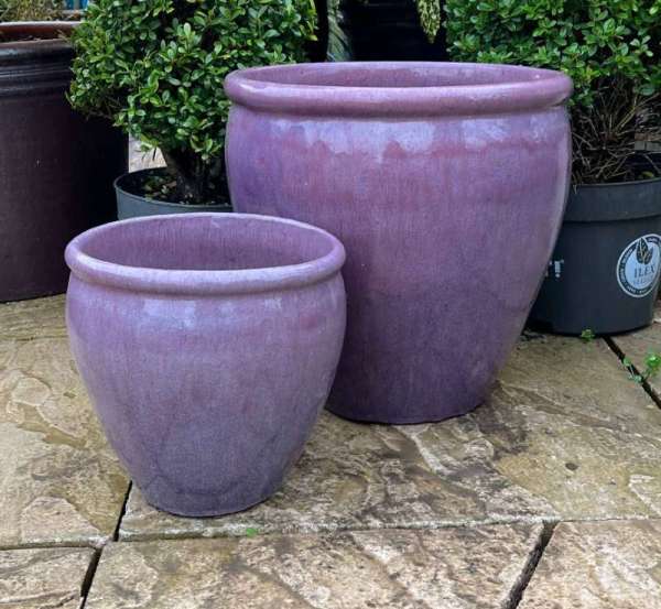 Glazed Lilac Rimmed Egg Pot - Image 4