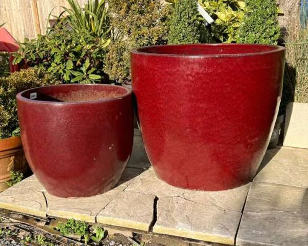 Glazed Ox Blood Red Giant Egg Pot Small - Image 2