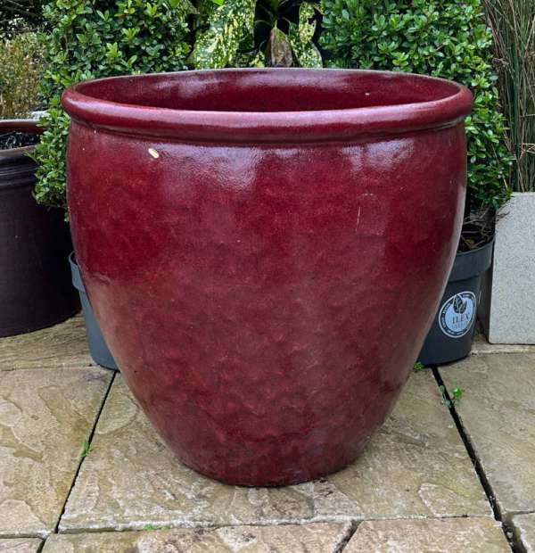 Glazed Ox Blood Red Rimmed Egg Pot - Image 2