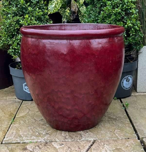 Glazed Ox Blood Red Rimmed Egg Pot - Image 3