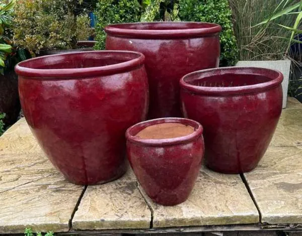 Glazed Ox Blood Red Rimmed Egg Pot