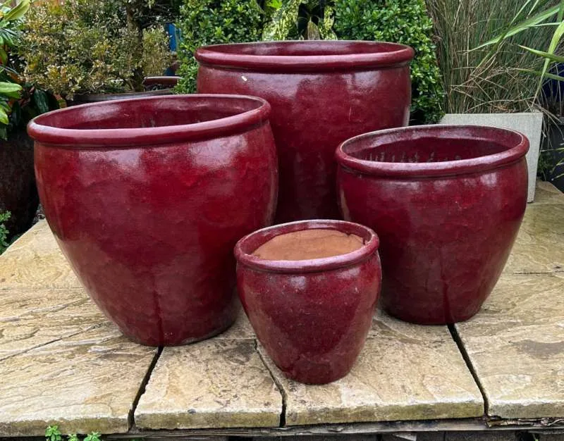 Glazed Ox Blood Red Rimmed Egg Pot