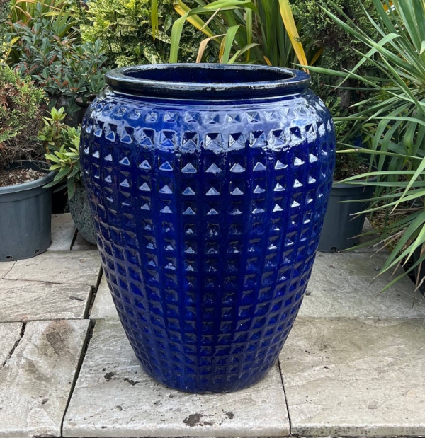 Glazed Blue Dimpled Water Jar - Image 2