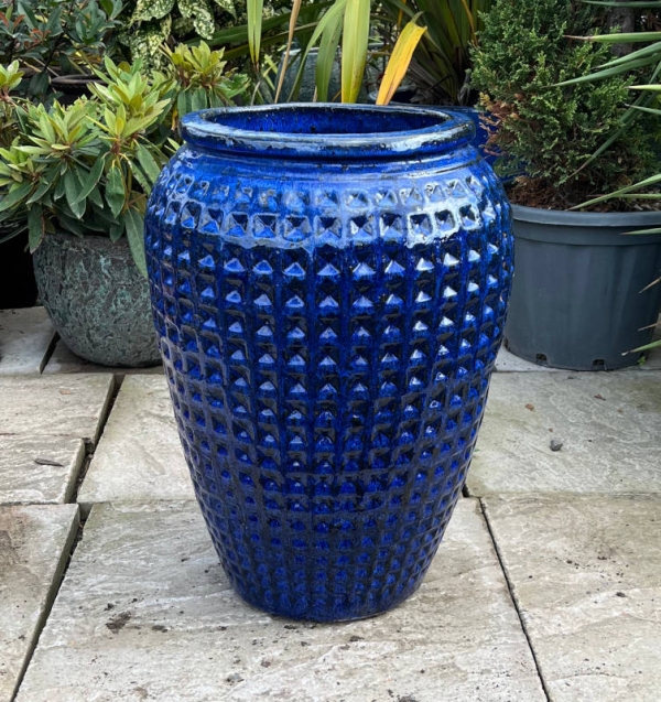 Glazed Blue Dimpled Water Jar - Image 3