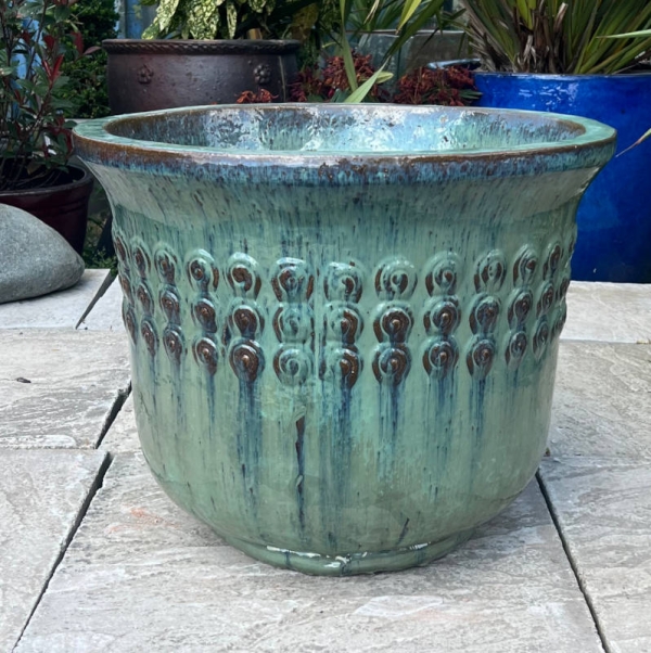 Glazed Green Bell Pot With Swirl - Image 2