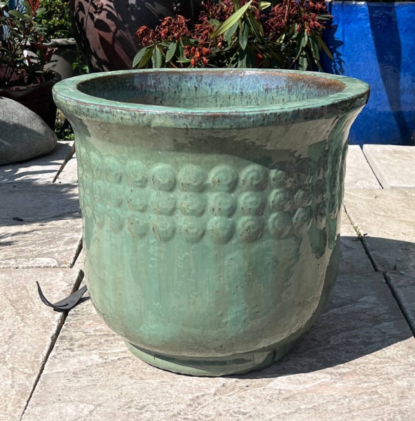 Glazed Green Bell Pot With Swirl - Image 3