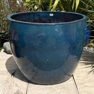 Glazed Blue Giant Egg Pot Large Damaged