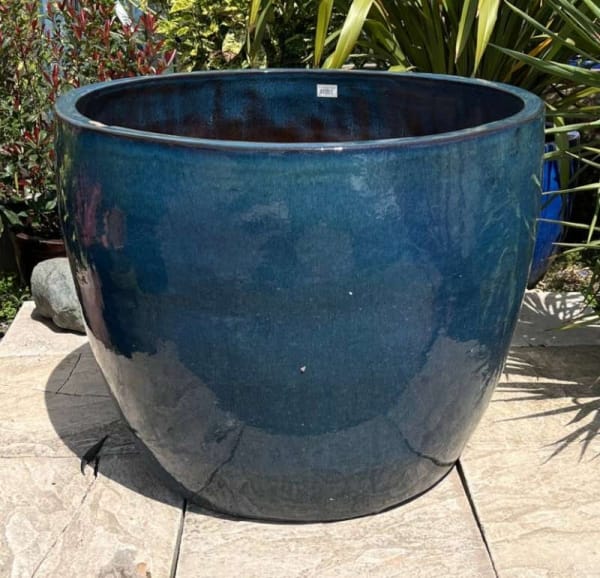 Glazed Blue Giant Egg Pot Large Damaged