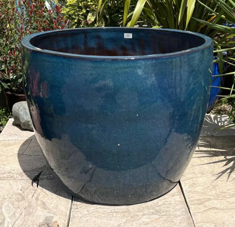 Glazed Blue Giant Egg Pot Large Second
