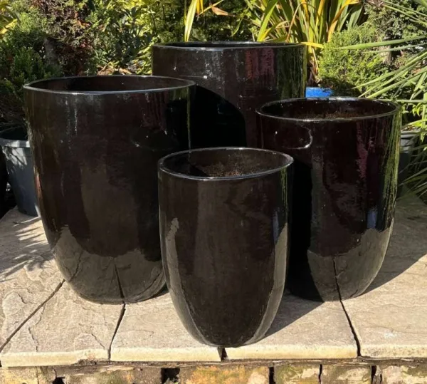 Glazed Black Vaso Tall Cylinder