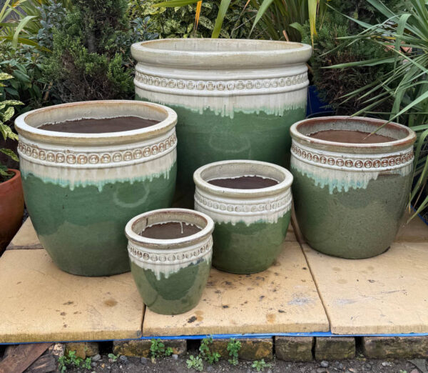 Glazed Cream and Green Giant Coin Pot