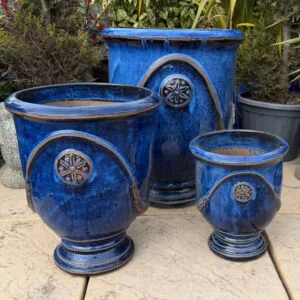 Glazed Blue Pedestal Pot