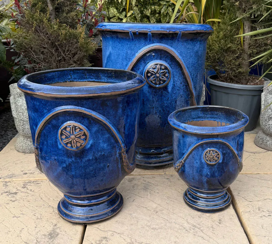 Glazed Blue Pedestal Pot