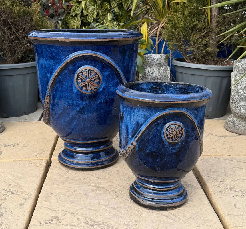 Glazed Blue Pedestal Pot - Image 3