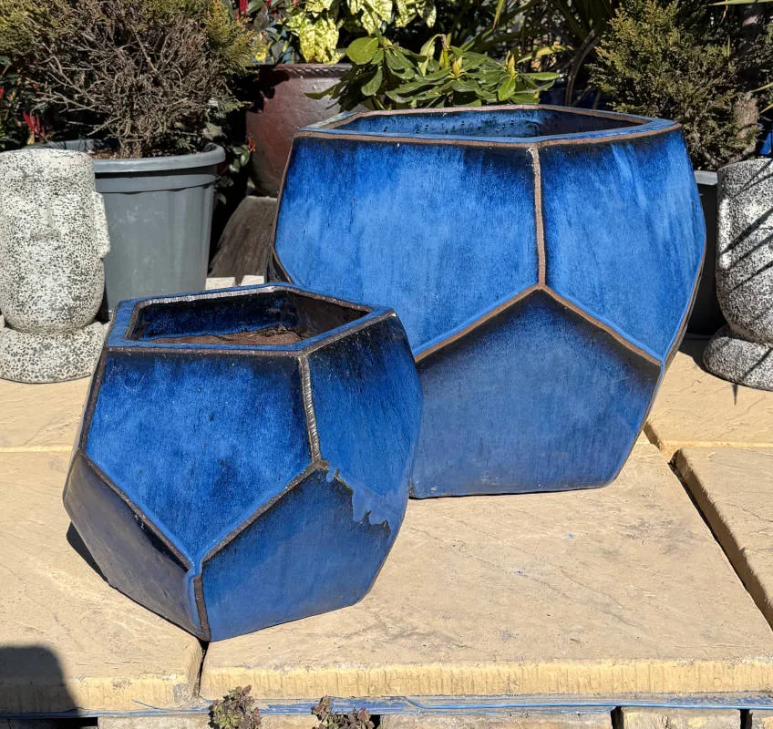 Glazed Blue Pentagon Pot