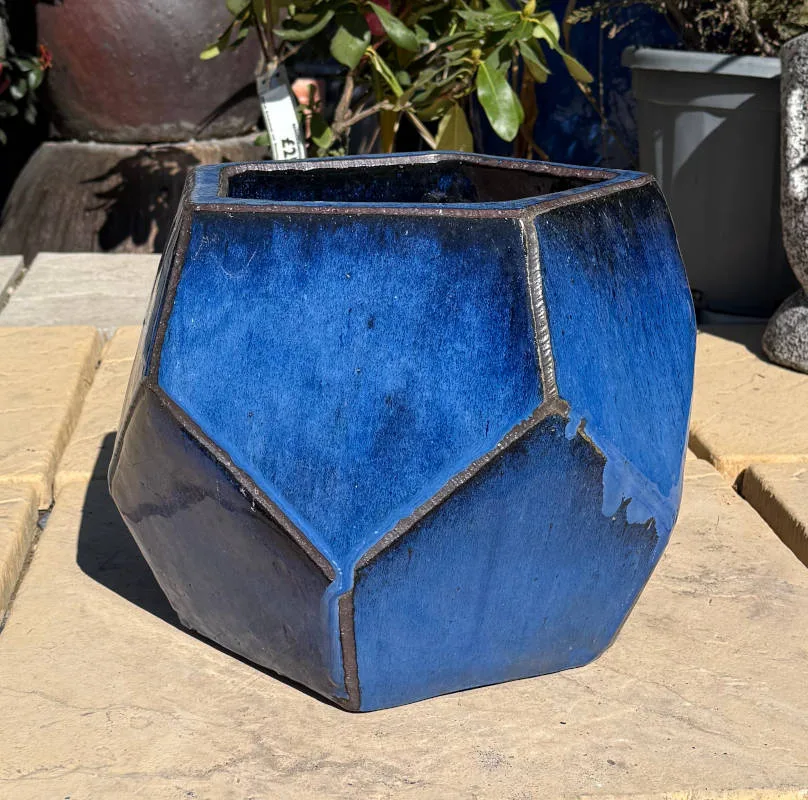 Glazed Blue Pentagon Pot - Image 3