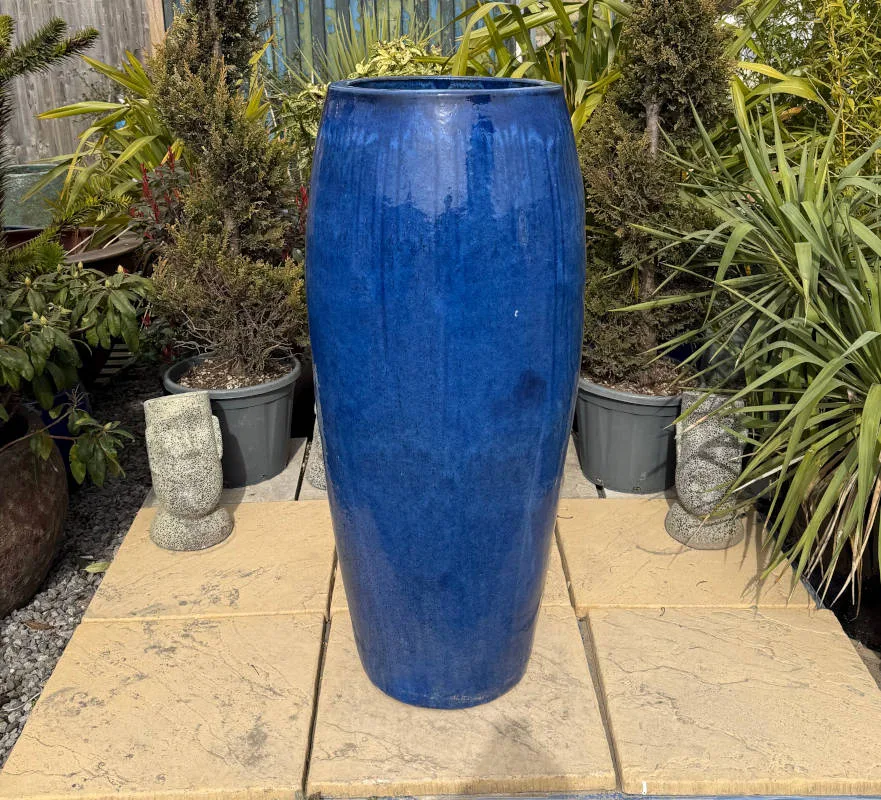 Glazed Blue Tall Bowed Jar