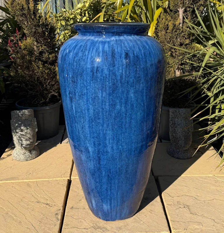 Glazed Blue Tall Vase